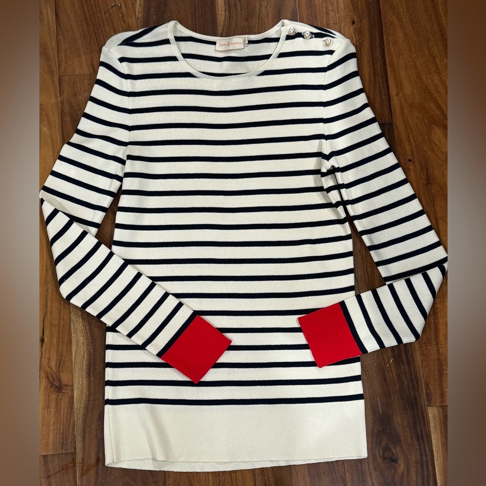 Tory Burch Navy and White Striped Top